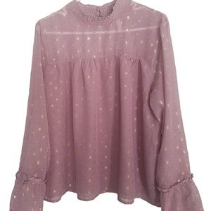 Women's XL Purple Flowy Blouse Gold Metallic